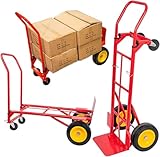 STREND PRO 2 in 1 Sackkarre Klappbar 350 kg Trolley Plattformwagen & Handwagen mit Rädern Transportwagen Ideal für Schnelle Transporte und Einfache Lagerung Sack Truck, Standardgröße, Rot