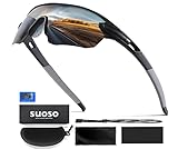 suoso Sportbrille-Fahrradbrille-Herren-Damen-Polarisierte-Sonnenbrille-Sunglasses-Men-Women-UV400 Schutz-Schnelle Brille Rave,a-Schwarz Grau