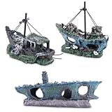 WIYETY 3 Stück Aquarium Schiffswrack Dekorationen - Piratenschiff, Harz Boot Ornament für Aquarien