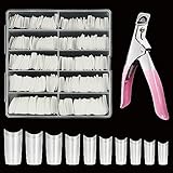 Nageltips für Gelnägel, Venares 500 Stücke Acryl Künstliche Nägel 10 Größen Nageltips mit Nagelknipser, Acryl Künstliche Nagelspitzen Set (Natürlich)