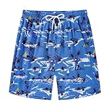 Herren-Strand-Shorts, Sommer-Shorts, bedruckt, atmungsaktiv, Badehose mit Kokosnuss und Wellen, schnell trocknend, Board-Shorts, Strandhose, breites Bein, Spa-Shorts mit UV-Schutz 50, himmelblau, XL