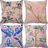 Kissenbezug 80X80 CM 4er Set Böhmen Weich Sofakissen Blumen Kissenbezüge Dekokissen HD Drucken Quadratische Couchkissen für Sofa Schlafzimmer Wohnzimmer Zuhause Balkon Deko, Geschenke für Frauen V-D
