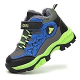 Foryo Winterschuhe Jungen Wanderschuhe Schneestiefel Jungen Trekkingschuhe Kinder Warm Wanderstiefel für Warme Gefütterte Winterstiefel Outdoor Baumwollschuhe Grün 37EU