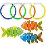 ​Pool Tauchspielzeug für Kinder, Tauchen Spielzeug, Unterwasser Spielzeug Sommer,3PCS Tauchfische und 4PCS Tauchringe Pool Spielzeug Spielzeug Unterwasser Schwimmbad Spielzeug