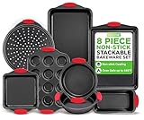 NutriChef 8-teiliges Backform Set Antihaftbeschichtet, Springform Set Spülmaschinengeeignet & Stapelbar, inkl. Muffinblech, Pizzablech, Springform & Co, Backset für Backofen, PFOA-, PFOS- & PTFE-frei