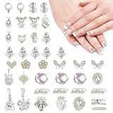 SLTAXAR 40 Stück Luxus Zirkon Nagel Overlays Nägel Silber Nail Art Charms 3D Legierung Blume Schmetterling Nagelschmuck Strasssteine Nägel Metall Nagel Anhänger Nagelschmuck für Gelnägel Zubehör