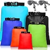 wasserdichte Trockentaschen Trockenbeutel Set 15 L+ 8 L +5 L+4 L+3 L+ 2 L wasserdichte Packsäcke Leichte Säcke und 2 Lange Verstellbare Schultergurte (Bunt, 6 Stücke)