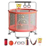 ulafbwur Kids Trampolin, Innen- und Außen -Kleinkind -Trampolin, einstellbares Kleinkind -Trampolin mit Basketball -Hoop, Swing & Ocean Bällen, 59 -Zoll Geschenke für Jungen Rosa