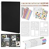 29x21cm Leeren DIY Scrapbook Spiralalbum, 100 Schwarze Seiten Fotoalben, Fotoalbum zum Selbstgestalten und Einkleben, Scrapbooking Set mit Stiften Schablonen Aufkleber Fotoecken für Abschluss Geschenk