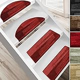 casa pura Stufenmatten innen selbstklebend halbrund rot 15 Stück Treppenstufen Matten 65 x 23,5cm, modernes Design Stufenteppich (Via Veneto)