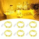 BOLWEO LED Lichterkette Batterie 6 Stück 2m 20Leds Warmweiß Mini LED Lichterkette mit Batterie Kupfer Drahtlichterkette für Party, Weihnachten, Halloween, Schlafzimmer, Lichter Flasche Dekoration