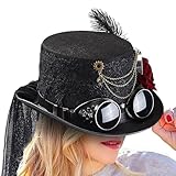 Generisch Steampunk Hut Herren Gothic Stil - Punk Hut - Verkleidungskopfschmuck mit Abnehmbarer Rose und Gogelkette für Herren Filmrequisiten Cosplay Halloween Party
