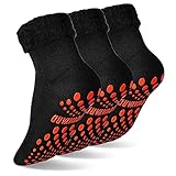 NOVAYARD 3 Paar Stoppersocken Wollsocken mit Innenfrottee Wintersocken Anti Rutsch Haussocken Kuschelsocken für Herren (Schwarz,L)
