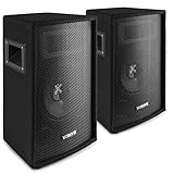 Vonyx SL6 PA Lautsprecher Passiv Set, 2x 250 Watt Partyboxen set, 6 Zoll Passiv, Disco, DJ Party Lautsprecher mit Griffe, Lautsprecherboxen mit Tophat, PA Box - Schwarz
