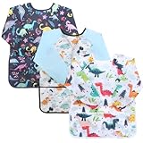 Apricitie 3 Stück Malschürze Kinder, Kinder Wasserdicht Malerkittel Bastelschürze Zeichenkittel Kunstkittel mit Ärmeln und 2 Taschen für Malen, Kochen, Basteln, Essen, für Alter 2–8 Jahre