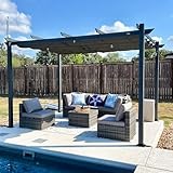 PURPLE LEAF Garten Pergola 3 x 4 m, Pavillon Aluminium Wasserdicht Sonnendach mit Schiebedach, Terrasse Pergola mit Markisenschutz, UV Beschattung, Grau