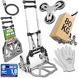 GARDEBRUK® Treppenkarre Aluminium klappbar 80 kg PP-Reifen pannensicher inkl. Handschuhe 2 Expander Sackkarre Transportwagen Transportroller