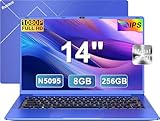 Laptop 14 Zoll FHD IPS Display ,Win11,Celeron N5095(bis2.9GHz) 8 GB RAM 256GB SSD Unterstützung 1TB, 5G WiFi, BT4.2, USB 3.0,5000mAh, HDMl ,Notebook PC mit QWERTY Tastatur und kabellose Maus-Violett