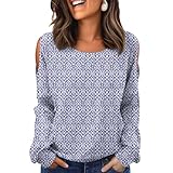 Troyer Damen,Pullover Damen Mit Cold Shoulder Sleeve Wolle Blend Kurzarm Langarm Elegant Frühjahr Winter Strickpullover Rundhals Pulli Bluse Tops Mit Flower Pattern（Violett,L）