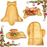 FairyPeach 2 Stück Weihnachtstablett Bambus, Bambusgeschirr, Essenstablett, Deko TablettBambus, Serviertablett Tablett, ServiertablettBambus, Lebensmitteltabletts Flach, Kleines Tablett (B)