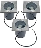 JungesLicht 3x Bodeneinbauleuchte außen, schwenkbar, GU10, Edelstahl Bodenstrahler IP67, 2000kg belastbar, 230V Anschluß, 130mm Ø, Fassadenleuchte, Pflanzenbeleuchtung, ohne Leuchtmittel (ECKIG)