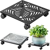 Quadratischer Pflanzkorb aus Metall mit Rollen, großer rollender Pflanzenständer aus Eisen mit Rollen, robuster Pflanzwagen-Untersetzer, Blumentopf-Mover, Rollfuß für drinnen und draußen, Schwarz, 1