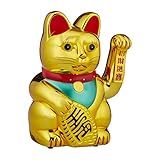 Relaxdays, gold Winkekatze, XL Maneki Neko, batteriebetriebene winkende Pfote, Glücksbringer für Reichtum, Erfolg, 30 cm, Goldfarben