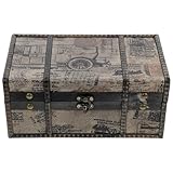 STOBAZA Vintage Schatztruhe mit Deckel Holzbox für Schmuck Dokumente Aufbewahrung Elegante Dekorative Kiste im Britischen Stil für Mädchen Frauen Zuhause Büro