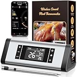 Fleischthermometer Kabellos, Grillthermometer Bluetooth Bis 240m, App (Deutsch)-Steuerung, 24h+ Betrieb, Ip67 Spülmaschinenfest & Ölbeständig - Für Grill, Smoker, Rotisserie, Backofen, Airfryer
