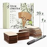 HappySeed 30x Bambus-Pflanzenstecker mit Marker - Umweltfreundliche Schilder für Anzuchttöpfe, Keimlinge und Stecklinge