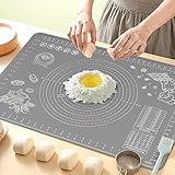 Backunterlage, Groß Rutschfeste Backmatte Silikon Teigunterlage Ausrollmatte mit Messung, 70x50 cm Silikonmatte mit 5MM hohe Kante, für Thekenmatte, Teigmatte, Pizza Matte (grau)