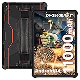 OUKITEL RT9 Outdoor Tablet - 24GB(6+18GB) RAM+256GB ROM(1TB TF) 11000mAh Akku, Android 14 Rugged Tablet PC 10.1 Zoll Octa Core Wasserdicht Tablet, Dual SIM 4G LTE/5G WiFi/Face ID/OTG/GPS - Orange