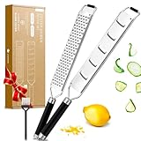 Exitoso Zitronenreibe Edelstahl Gewürzreibe - Zester und Reibe 2in1 Set - Parmesanreibe Parmesanhobel Käsereibe Grob Zestenreibe Küchenreibe Profi - Parmesan Handreibe Klein