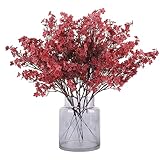 N&T NIETING Künstliche Blumen, 12 Stück Schleierkraut Künstlich Gypsophila Blumen für DIY Hochzeit Blumenstrauß Party Tisch Centerpieces Blumenarrangements und Home Herbst Dekoration(Carmine)