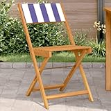 Youuihom Bistrostühle 2 STK. Blau und Weiß Massivholz Akazie & Stoff Camping-Stühle Campingstuhl Gartenstuhl Essstühle für Balkon Camping Strand Garten