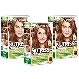 Garnier Creme Coloration, Haarfarbe, Färbung für Haare für permanente Haarfarbe, mit 5 nährenden Ölen, Nutrisse, Heller Bernstein 64, 3er Pack