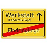 Werkstatt Schild als Geschenk für Papa zu Weihnachten - Geschenkideen für den Vater zu Vatertag oder Geburtstag - 30x20 cm Kunststoff Ortsschild