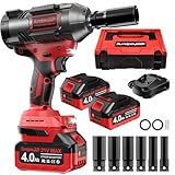 SundpeyPRO 1500Nm Akku Schlagschrauber, 21V Bürstenloser Schlagschrauber mit 2 * 4000mAh Li-Ion Akkus, 2800U/min Impact Wrench mit 6 Stecknüssen & Schnellladegerät & 2 LED Licht für Auto und Haushalt