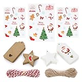 Nordstern Geschenkanhänger Weihnachten 100er Pack mit Aufkleber und Schnur - Kraftpapier Anhänger Etiketten zum Beschriften für Weihnachtstüten und Geschenke