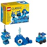 LEGO 11006 Classic Blaues Kreativ-Set, kreatives Spielzeug ab 4 Jahren mit Spielzeug-Wal, Zug, Roboter, Geschenk für Kinder Steine-Box mit Bausteinen