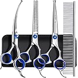 Gimars Professionelle 5-in-1 Fellschere für Hunde, 4CR mit runder Sicherheitsspitze, robuste Titanbeschichtung, gerade und Effilier- und gebogene Schere