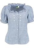 OS Trachten Kurzarm Trachtenbluse mit Rundhalsausschnitt Zerado, Größe:48, Farbe:Jeans