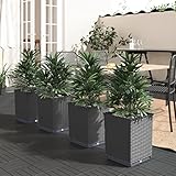 Festnight Blumenkasten 4er Set 30x30x37 cm Pflanzkasten Balkon Blumentopf PP Pflanzkübel Außen Blumenkübel Balkonkasten Pflanzgefäß Pflanztopf Kleine Garten Terrasse Draußen Schwarz