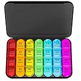 Doruimi Tablettenbox 7 Tage Morgens Mittags Abends, BPA Frei Klein Pillendose Große Fächer, Medikamentenbox 7 Tage 4 fächer mit Einfachem Offenem Design für Unterwegs - Schwarz
