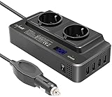 revolt Kfz Steckdose: 200W-Kfz-Wechselrichter Steckerleiste, 2X 230V, 4X USB, 400W Spitze (Spannungswandler, Auto Stromstecker, Apple iPhone Ladekabel)