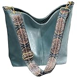 HAIWILL Umhängetasche Damen Große Crossbody Bag Damen mit Breiter Gurt Leder Hobo Bag Shopper Tasche Retro Schultertasche Handtasche für Alltag, Büro, Schulausflug und Einkauf (Mittelgroß- Blau)