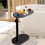 Beistelltisch Holz, beistelltisch c Form und 360 Grad drehbarer Tischplatte, Höhenverstellbar von 41 bis 81 cm, Beistelltische fürs Wohnzimmer Sofa Bad Bett als Couchtisch oder Laptoptisch