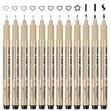 Maxmoc Fineliner Schwarz,12 Stück Fineliner set,Fineliners,Wasserfest Tuschestifte zum Illustrationen,Skizzieren,Technisches Zeichnen