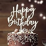 BOYATONG Cake Topper Happy Birthday aus Holz Kuchendeko Geburtstag, Kuchen Deko für Mädchen Jungen Frauen Mann Größe 15x 20cm, Beige