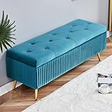 Moderner Samt-Ottomane mit Fußstütze, rechteckiger Polsterhocker für Schlafzimmer & Wohnzimmer, Eingangsbereich, Fußstütze, Blau, 80 x 40 x 45 cm (31 x 16 x 18 Zoll)